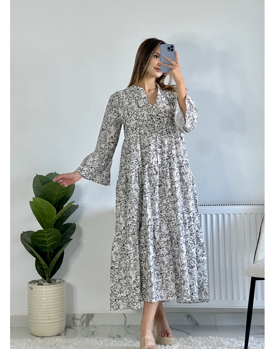 Robe gitane en blanc imprimé noir