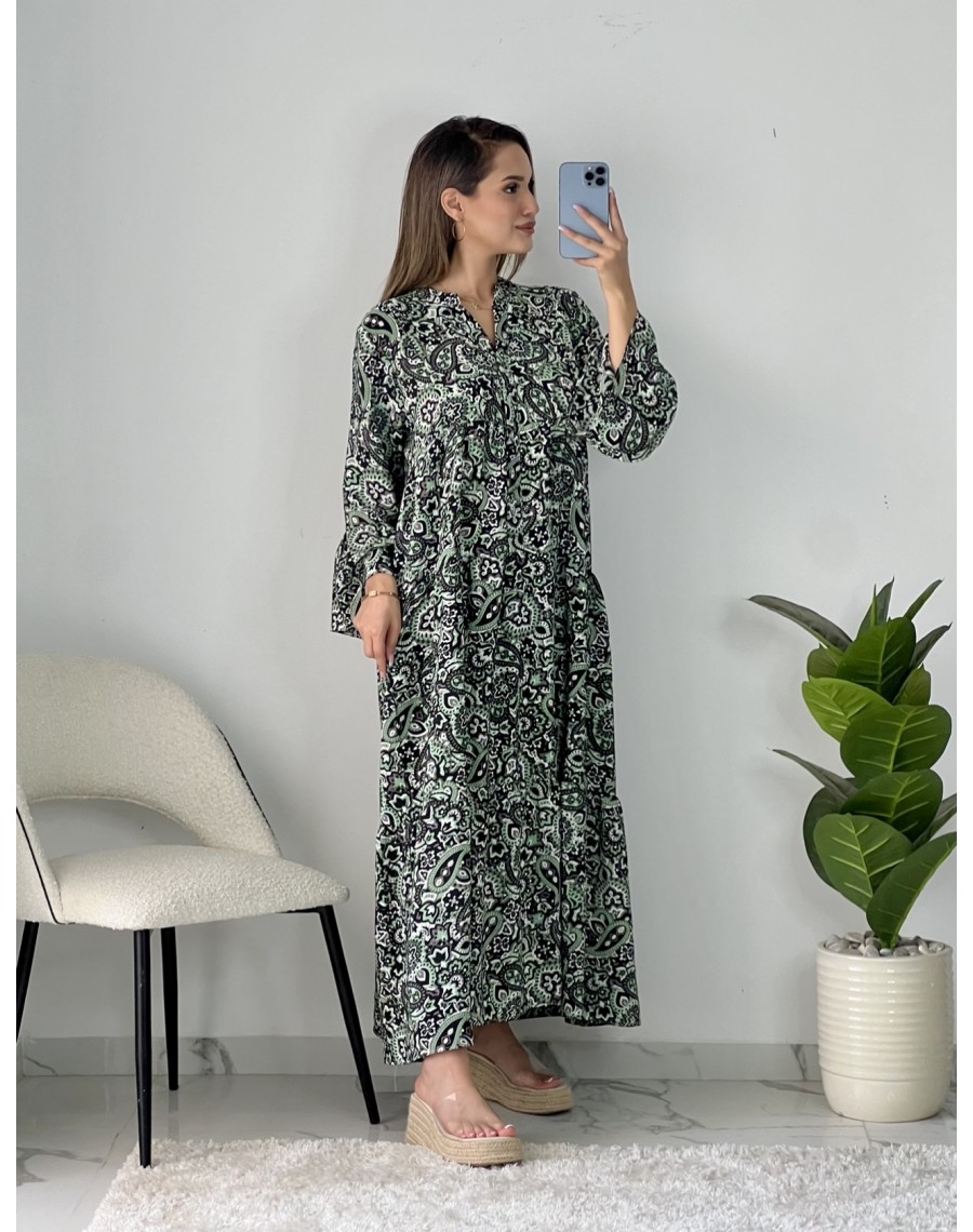 Robe gitane noir imprimé vert